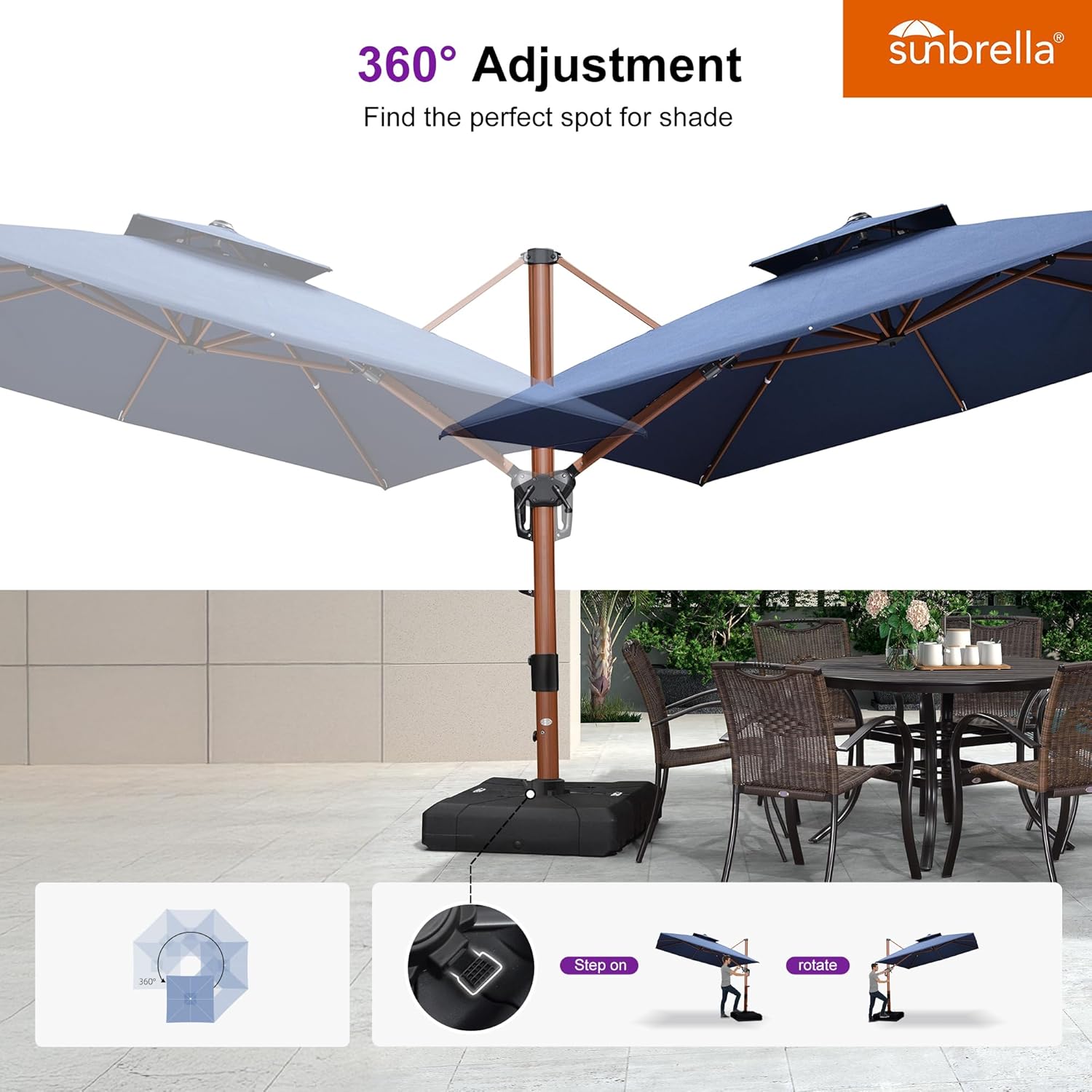 Umbrella 9' X 12' Double Top Deluxe Rectangle Patio Umbrellas Offset Hanging Umbrellas Cantilever Umbrella, Spectrum Indigo