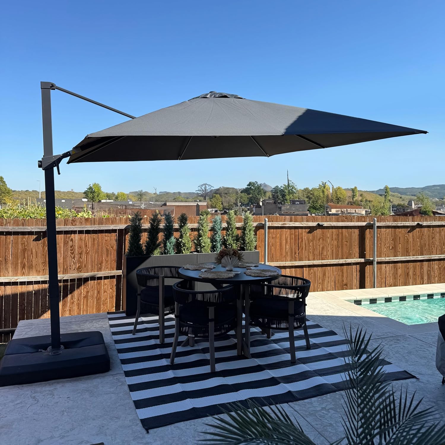 10' × 10' Patio Cantilever Umbrella Outdoor Square Adjustable Offset Umbrellas with 360-degree Rotation and 8 Heavy Duty Metal Ribs for Garden Deck Pool Gray