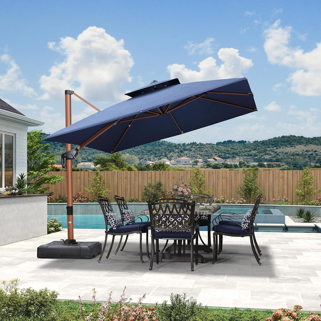 Umbrella 9' X 12' Double Top Deluxe Rectangle Patio Umbrellas Offset Hanging Umbrellas Cantilever Umbrella, Spectrum Indigo